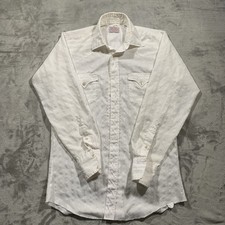 VTG 60s 70s H Bar C Ranchwear Pearl Snap Western Shirt Sz M Ivory Pinstripe USA