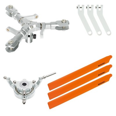 Microheli CNC Triple Orange Plastic Blades Conversion set - OMP Hobby M2 V3 PRO