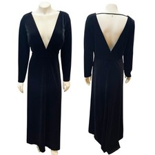 Jenny Yoo Malia BHLDN Black Velvet Long Sleeve Sheer Front Open Back Sz 16