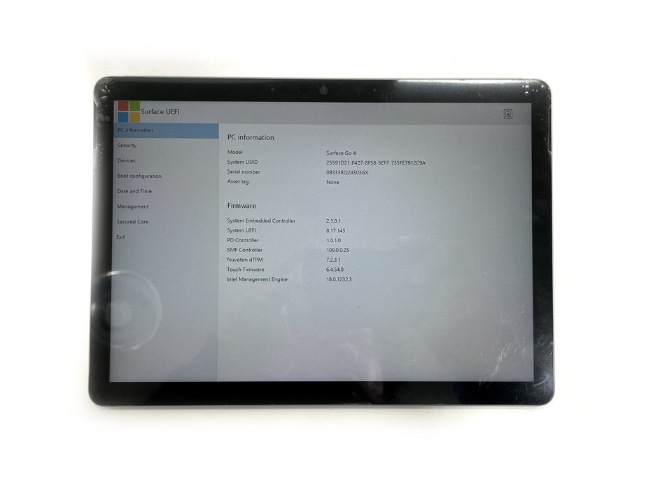 Microsoft Surface Go 4 1926 Tablet N200 1.0GHz 128GB SSD 8GB RAM NO