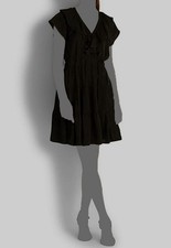 Ralph Lauren Women's Black Satin V-Neck Self-Tie A-Line Dress Size 16