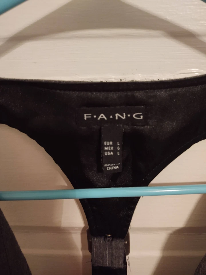 Chaleco Gótico Y2K Vintage FANG Mall ESMOQUIN TOP GRIS Grande Crepúsculo Cuello a Rayas Foto 2 de 3