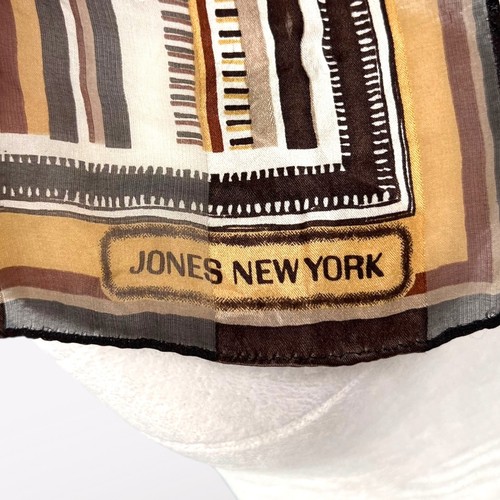 Vintage Jones New York Striped Semi-Sheer Long Scarf Brown Gold Black Silky - Picture 2 of 9