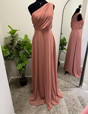 Birdy Grey Pink Sleeveless One Shoulder Maxi Floor-Length Bridesmaid Dress S