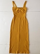 Reformation Dress Womens XS Yellow Ribbed Midi Bodycon Cutout Back Knit 