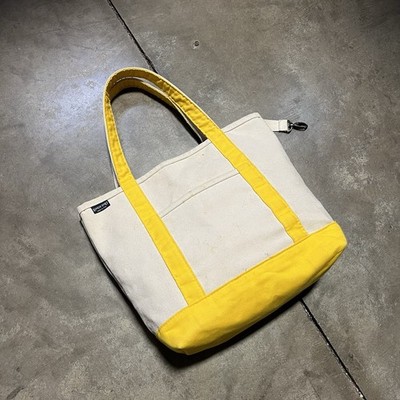 Vintage Lands End Boat Tote Canvas Bag Yellow Large Open Top USA