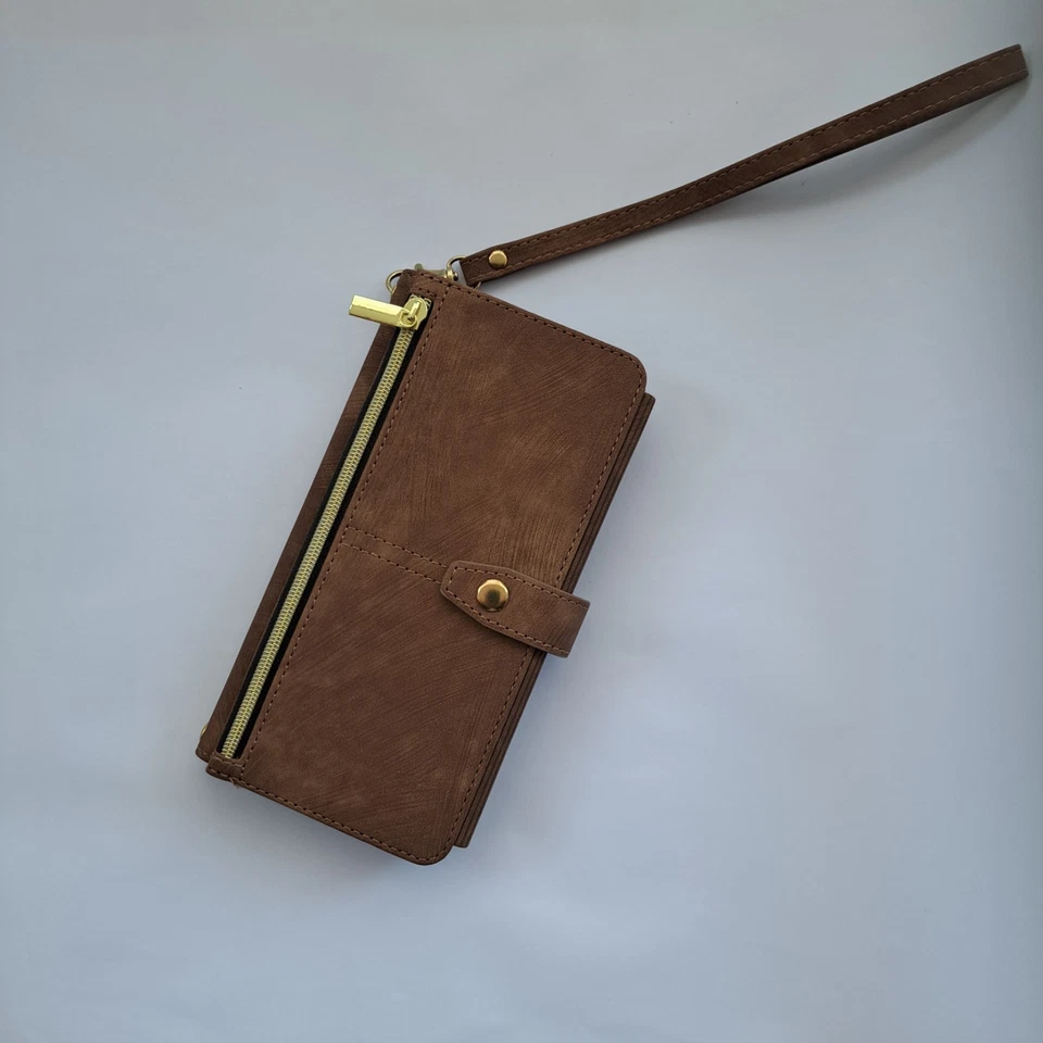 iPhone 14 plus Luxury faux suede Wallet Zip Coin Purse Cards Phone Case - Image 2 of 4