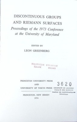 Discontinuous Groups and Riemann Surfaces proceedings of the 1973 confer 2506392