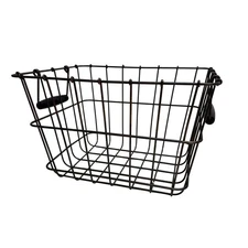 Set 2 Vtg Rustic Wire Storage Gym Locker Basket Black Handles Kitchen Organizer