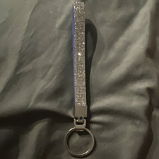 Silver Rhinestone Bling Wristlet Strap Key Chain Keyring Metal Fabric