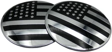 2 PACK Aluminum American Flag decal sticker emblem DOME SHAPE Black/Silver 2.20"
