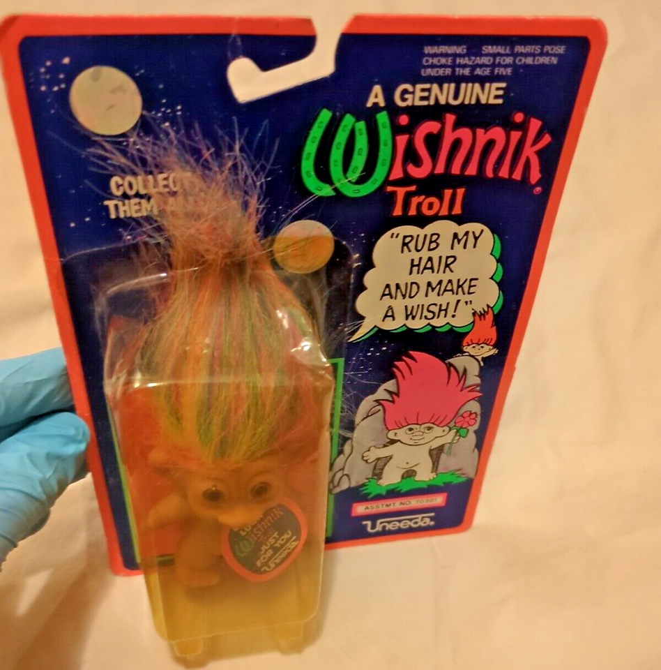 Vintage 1992 Uneeda Wishnik Troll Doll Original Rainbow Hair Horseshoe