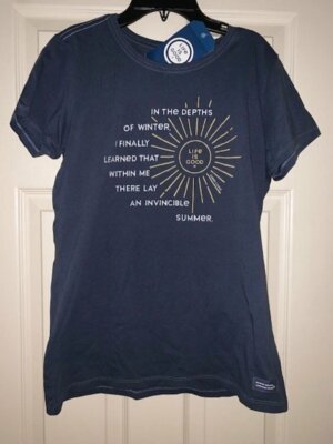 NWT Life Is Good Invincible Summer Women's Medium Crusher Blue S/S T-shirt