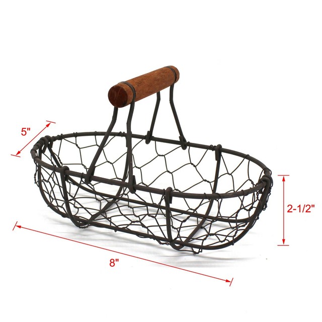 Oval Chicken Wire Egg Baskets Rust Gathering Baskets with Wooden Handle