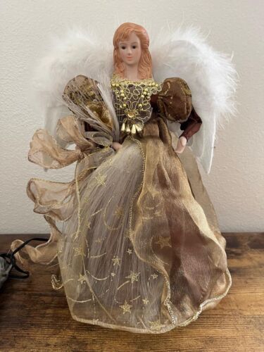 Kurt Adler 14" Angel Treetop Fiber Optic LED Brown And Gold