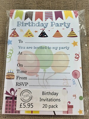 Kindergeburtstag Party Einladungen & Umschläge 20er Pack Unisex eigene Details ausfüllen