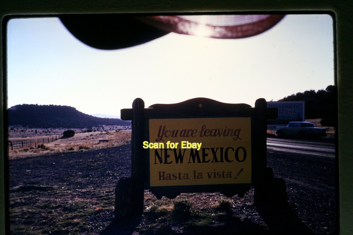 Sign on Route 66 Highway, New Mexico, Arizona in 1959, Kodachrome