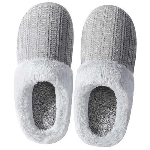 Slippers for Women Memory Foam Fuzzy House Slippers Bedroom Non-slip 9 A-grey