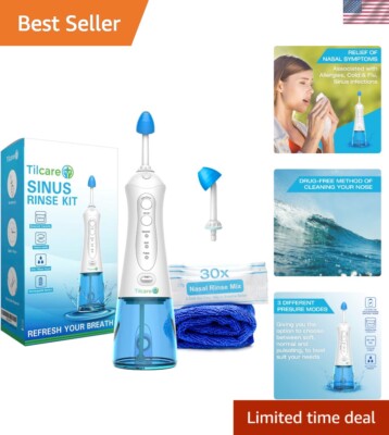 Portable Electric Neti Pot   Nasal Irrigation with 3 Pressure Modes & Salt Packs