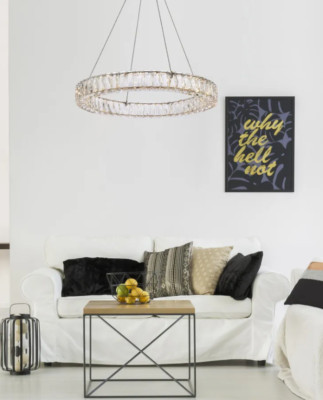Crystal Chandelier LED Halo Ring Living Dining Room Foyer Light Fixture 26''