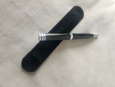 Luxury Black Ballpoint Pen with Velvet Cover - Black Ink Chrome Trim
