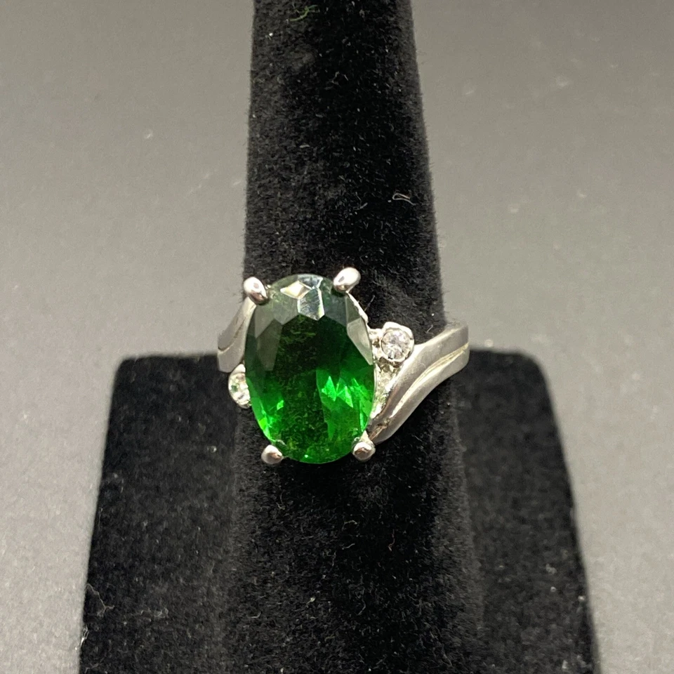 复古鸡尾酒戒指 模拟翡翠石 18KGE 5 码 — 第 4/4 张图片