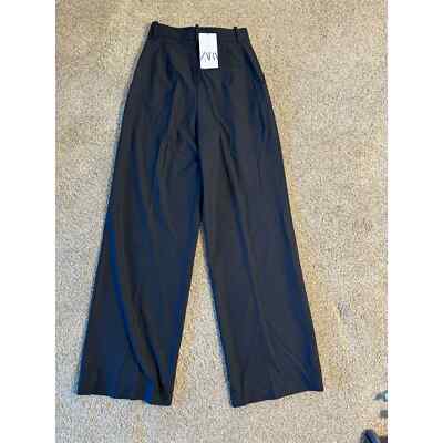 Zara Black Wide Leg Pants Trousers with Darts XS NWT