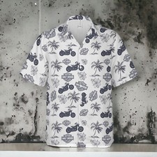 Harley Davison Hawaiian Shirt, Button Down Shirt Vintage Light Grey All Sizes