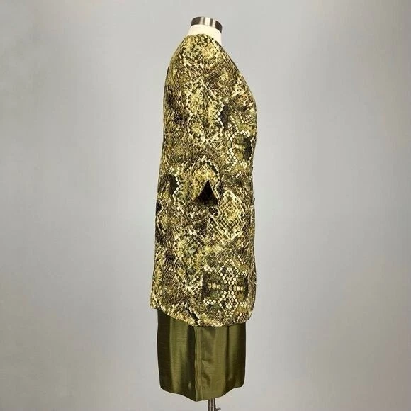 Dana Kay Mujer Falda Blazer 2 Piezas Traje Verde Oliva Estampado Serpiente Talla 10 Foto 4 de 4