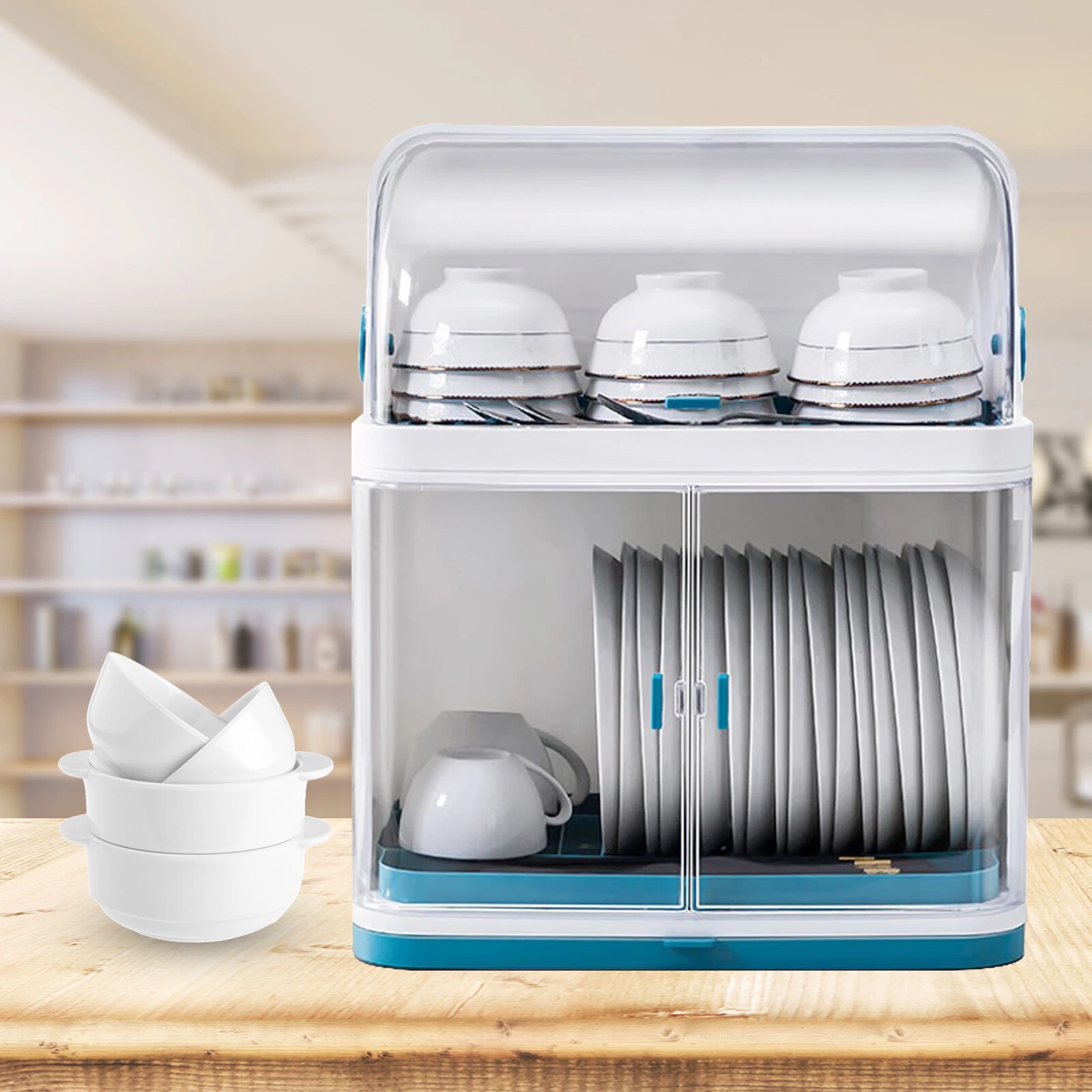 Dish Drying Rack with Lid Cover 2-Tier Kitchen Organizer Storage Cup Holder