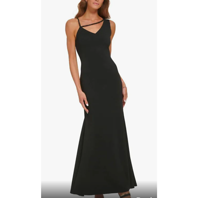 DKNY Beaded Asymmetrical Neck Sleeveless Gown, Womens, 12, Black DKNY Beaded Asymmetrical Neck Sleeveless Gown, Womens, 12, Black