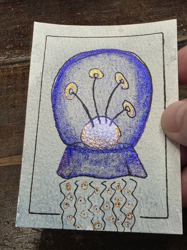 ACEO Art Card Original Hand-painted Watercolor Painting, Sparkly Jellyfish 