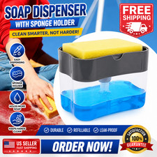 Kitchen Dish Soap Dispenser with Sponge Holder Liquid Soap Pump