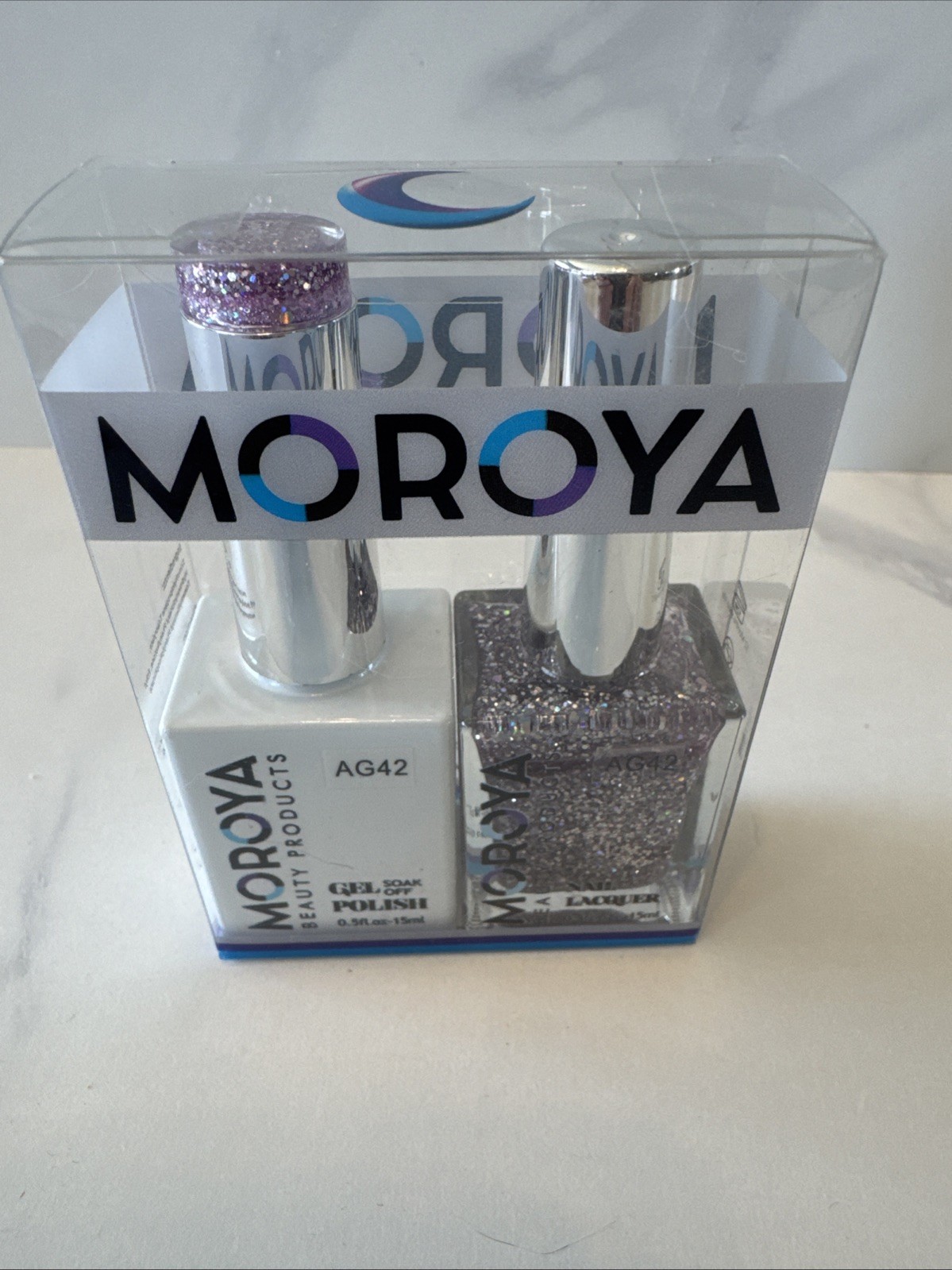 MOROYA Soak Off Gel Polish & Matching Nail Lacquer Purple Sparkle AG42 0.5oz. ea