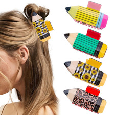 4-Pcs Pencil Hair Clips Teacher Hair Claw Clips Women School Back to School