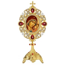Virgin Kazan Pearl Jeweled Monstrance Reliquary Shrine 7" Orthodox