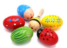 Set of 6-5PCS Adorable Wooden Egg Maracas Musical Colorful Percussion Easter ...
