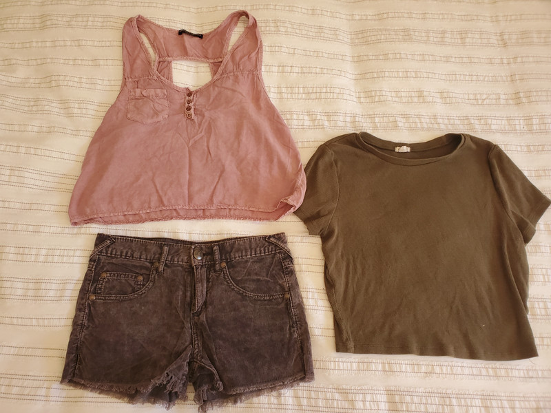 3 pc Free People Brandy Melville GARAGE Sz 10 12 L 24 shorts tank top tshirt b3