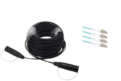 Armored Fiber Optic Cable LC to LC 4 Strands OM3 Multimode with Protective Cap