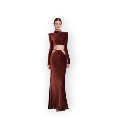 Bronx & Banco Cleopatra two piece Cut Out Brown velvet set Size M NEW