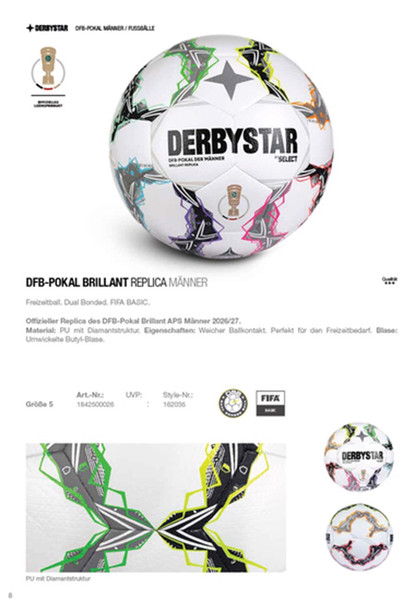 Derbystar FußBall Dfb-Pokal Brillant Brillant Replica Training Freizeit Neu-image