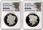 2 coin set 2025 proof morgan peace silver dollars ngc pf70 uc fdoi SF Trolley
