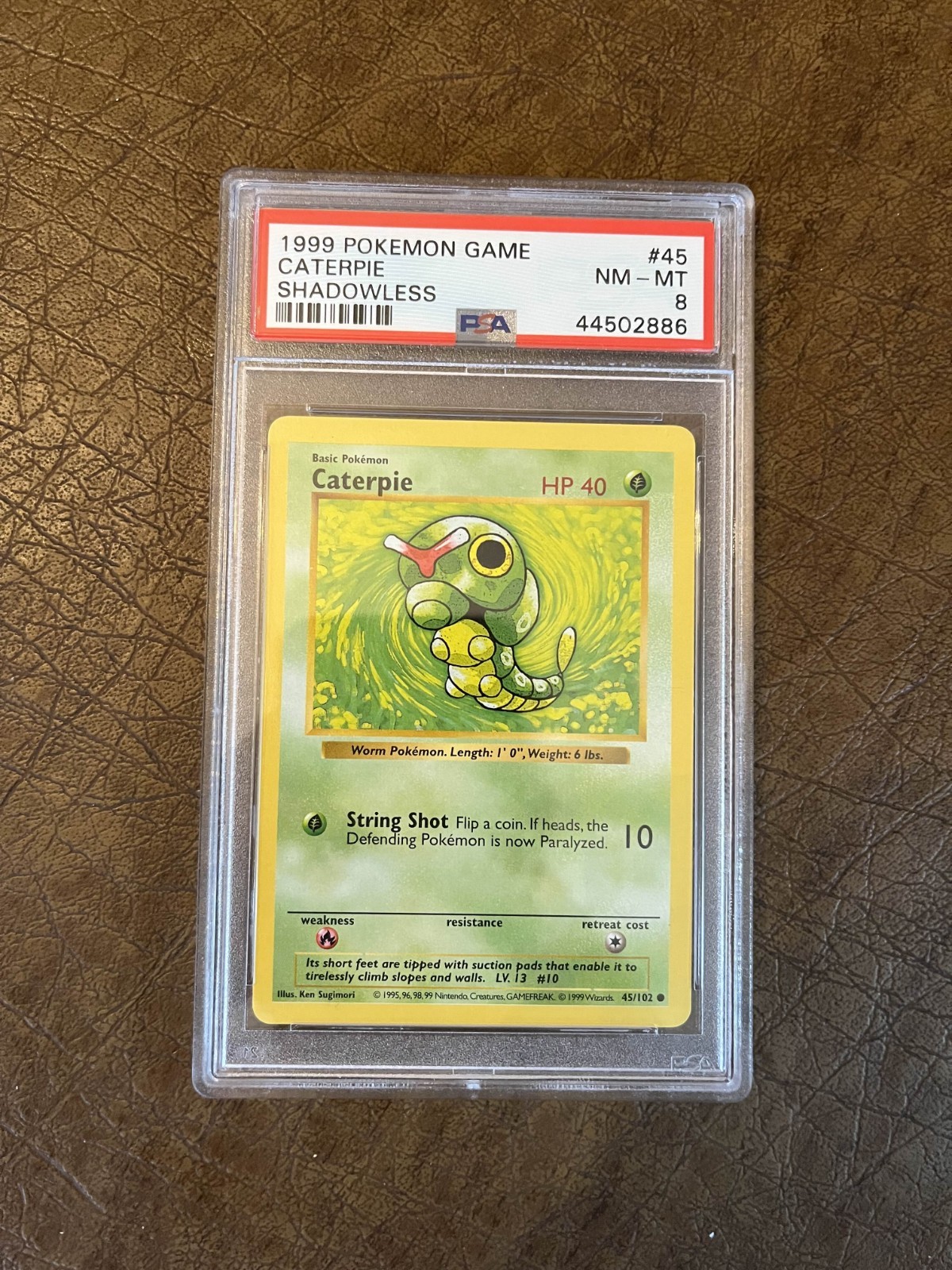 1999 Pokemon Shadowless Caterpie #45 PSA 8