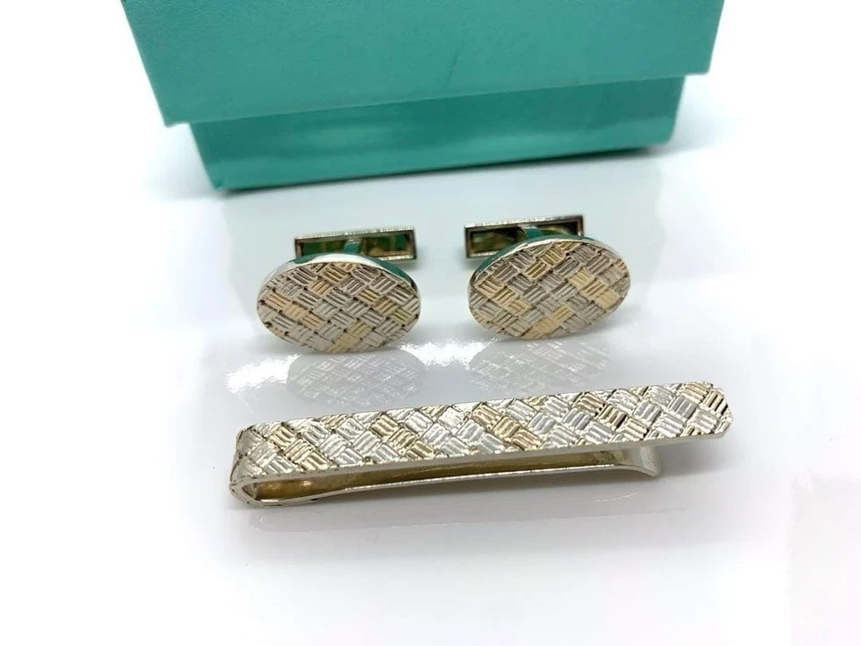 Tiffany & Co. Gemelli in argento 925 e oro 14 carati con scatola - Immagine 4 di 4