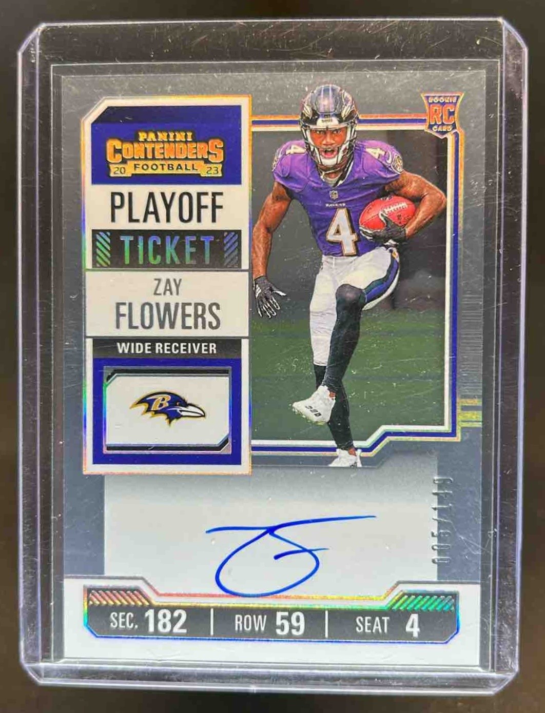 2023 Contenders Zay Flowers RC Playoff Ticket Rookie Auto #5/149 Ravens