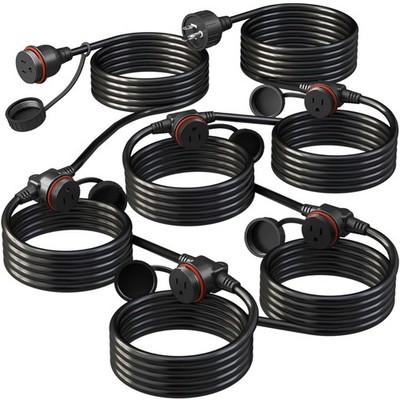 50FT Black Outdoor Extension Cord, Evenly Spaced 6 Outlets Plugs with Waterpr...