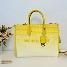 Michael Kors Purse Mirella Medium Ombré Logo Tote Bag Daisy Yellow