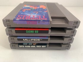 NES Authentic Game Lot - Millipede, Tetris, Casino Kid, Duck Hunt, Super Mario