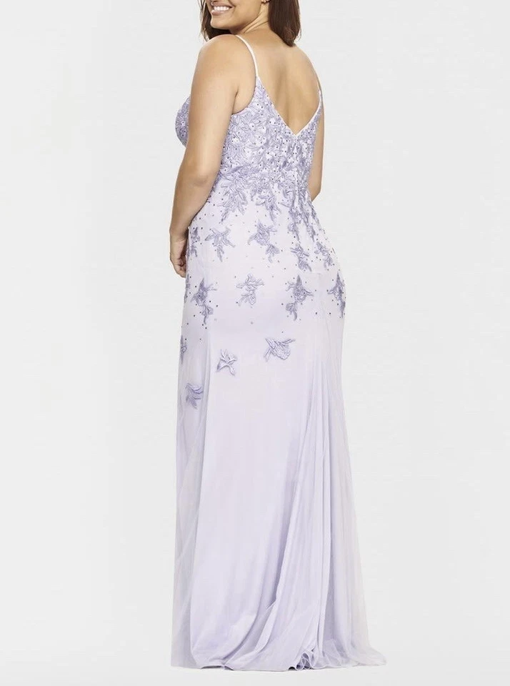 Vestido Faviana Bordado 12W Floral Lila Pierna Abertura Sin Mangas Vestido Formal Nuevo con Etiquetas Foto 2 de 4