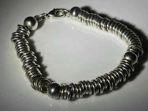 VTG Sterling Silver 925 ISRAEL RARE RINGS Ball Bead Circle Link 8" Bracelet 40g